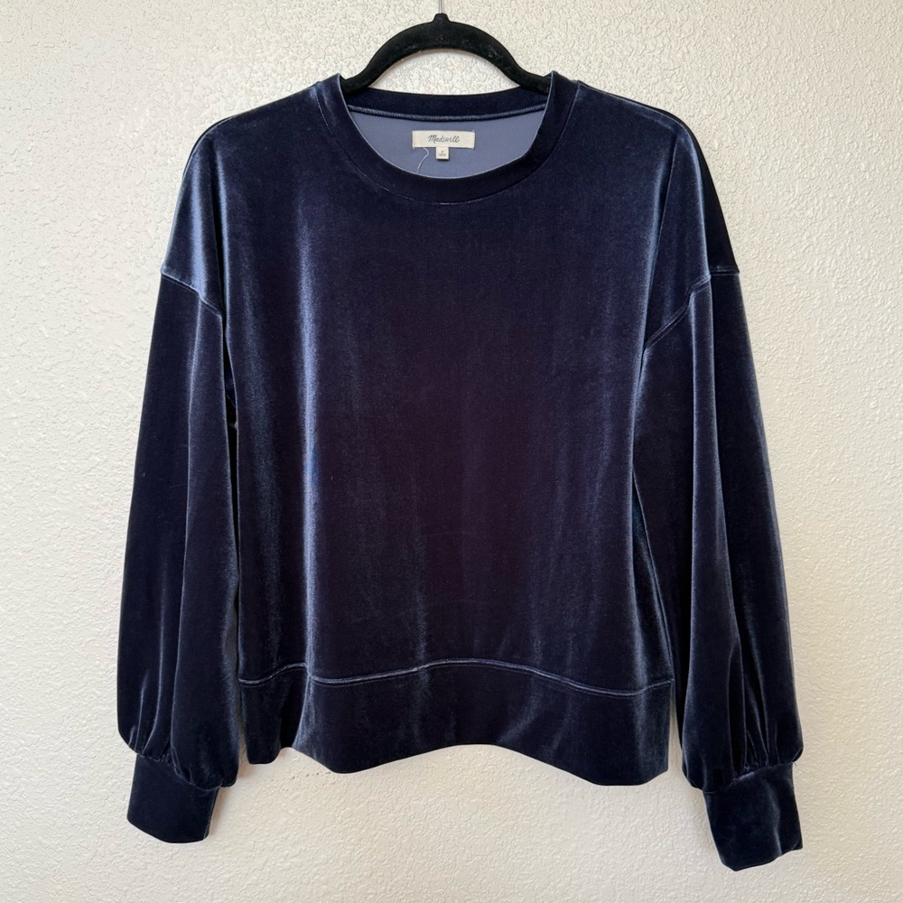 Madewell Navy Blue Velvet Balloon Sleeve Sweatshirt Small